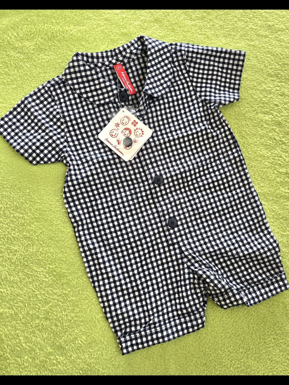 NWT  60cm - 2-6M Baby GIRLS ROMPER Navy & White Gingham Short Sleeve 1-piece(Q3)